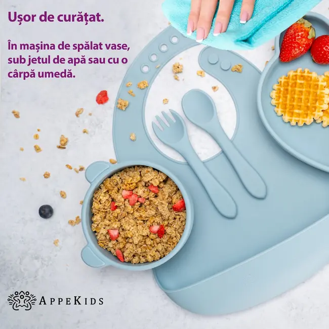 Set Diversificare, AppeKids, 100% Silicon, Panda - Aqua Blue KRTAK275084