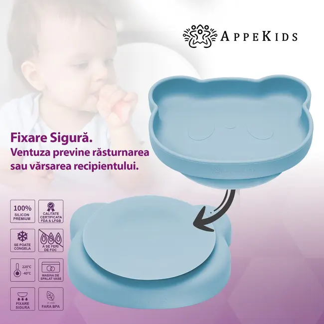Set Diversificare, AppeKids, 100% Silicon, Panda - Aqua Blue KRTAK275084