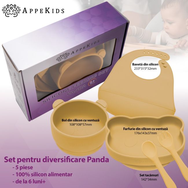 Set Diversificare, AppeKids, 100% Silicon, Panda - Honey KRTAK275060