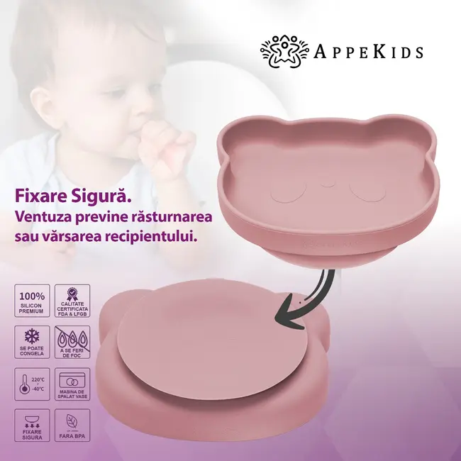 Set Diversificare, AppeKids, 100% Silicon, Panda - Old Rose KRTAK275077