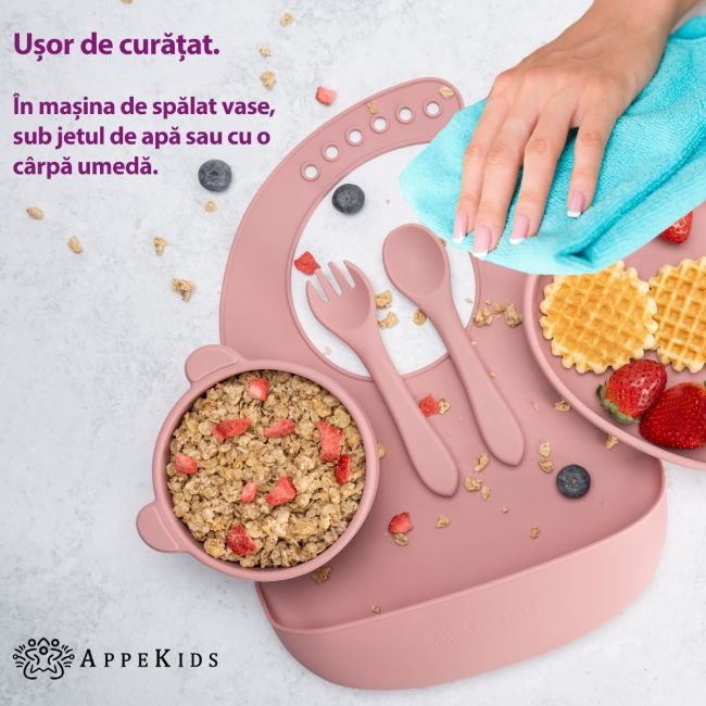Set Diversificare, AppeKids, 100% Silicon, Panda - Old Rose KRTAK275077
