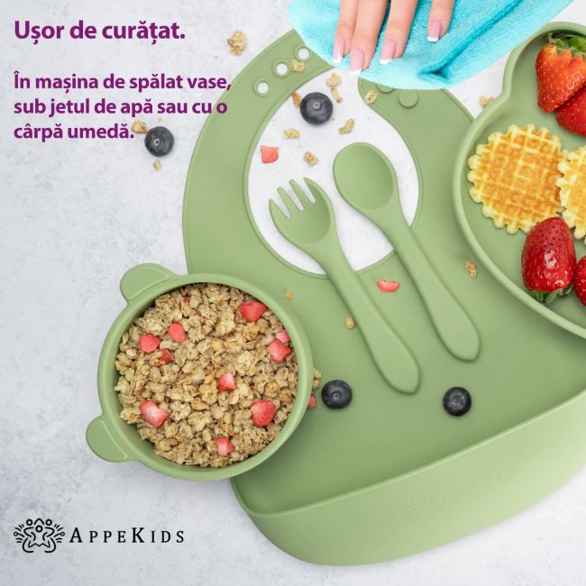 Set Diversificare, AppeKids, 100% Silicon, Panda - Raw Green KRTAK275091