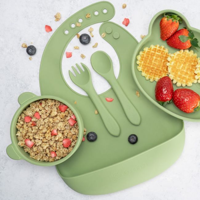 Set Diversificare, AppeKids, 100% Silicon, Panda - Raw Green KRTAK275091