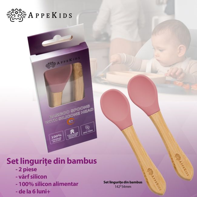 Set Lingurite din bambus, AppeKids - Old Rose KRTAK275671