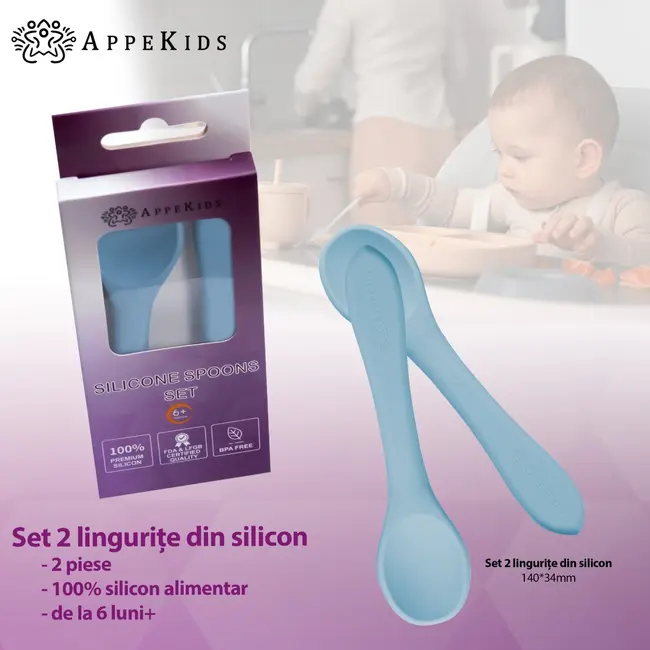 Set Lingurite din silicon, AppeKids - Aqua Blue KRTAK275534