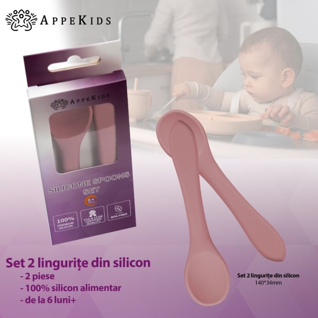 Set Lingurite din silicon, AppeKids - Old Rose KRTAK275527