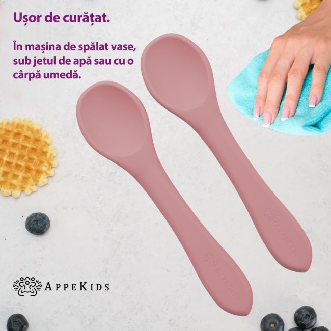 Set Lingurite din silicon, AppeKids - Old Rose KRTAK275527