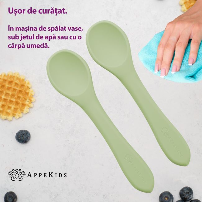 Set Lingurite din silicon, AppeKids - Raw Green KRTAK275541