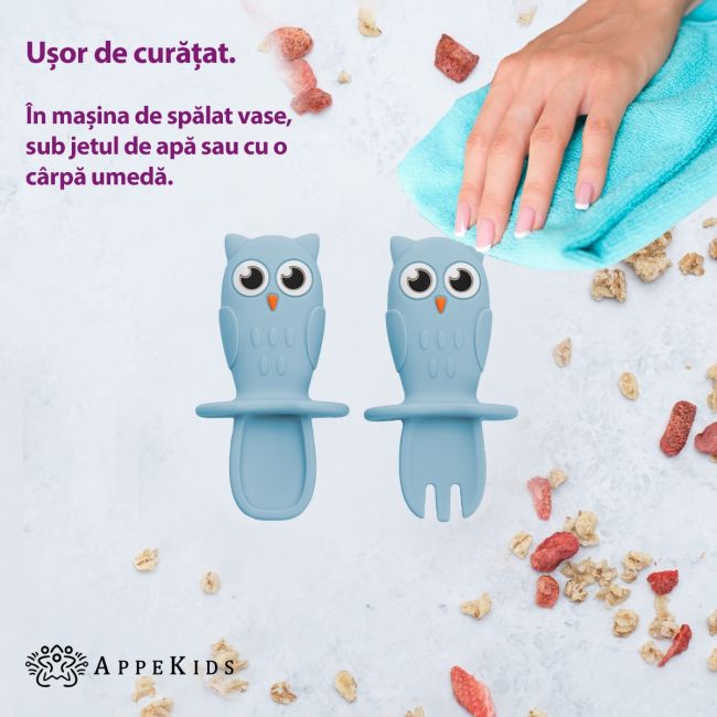 Set Tacamuri din silicon, AppeKids, OWL - Aqua Green KRTAK275633