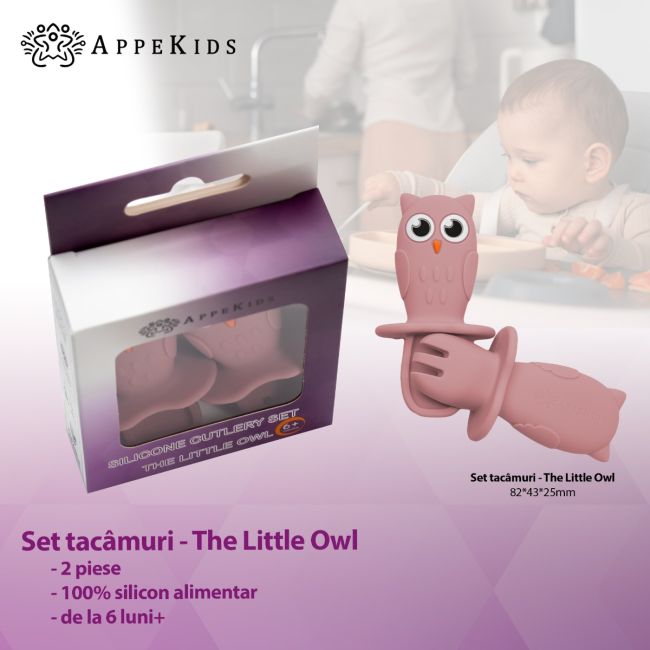 Set Tacamuri din silicon, AppeKids, OWL - Old Rose KRTAK275626