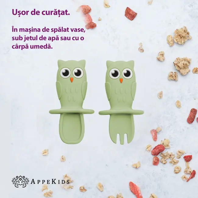 Set Tacamuri din silicon, AppeKids, OWL - Raw Green KRTAK275640