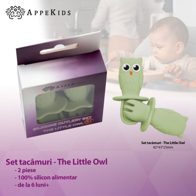 Set Tacamuri din silicon, AppeKids, OWL - Raw Green KRTAK275640