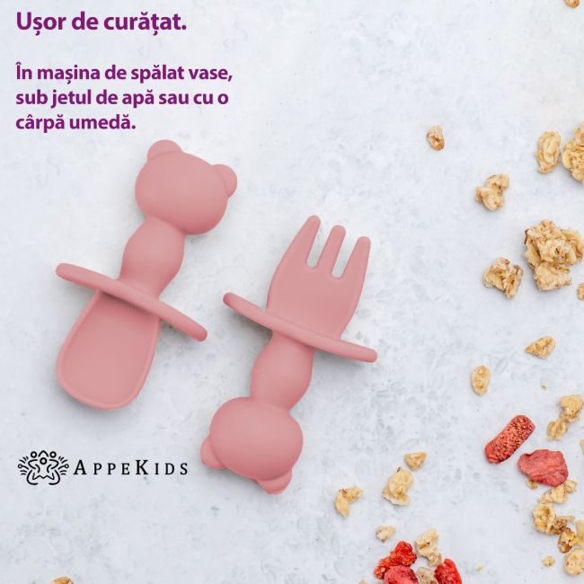Set Tacamuri din silicon, AppeKids, The Little Bear - Old Rose KRTAK275572