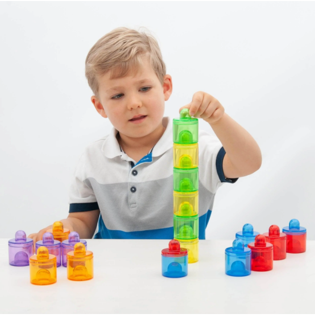 Set de 18 cutiute colorate cu capac, translucide, pentru activitati senzoriale - oketik73105