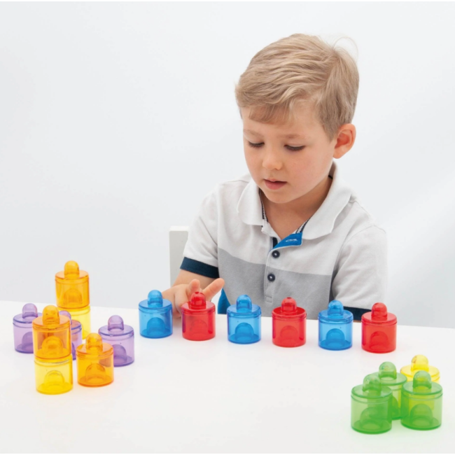 Set de 18 cutiute colorate cu capac, translucide, pentru activitati senzoriale - oketik73105