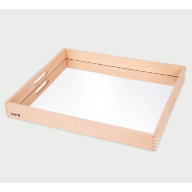 Tava mare din lemn cu oglinda acrilica, 500 x 435 x 50 mm, pentru activitati senzoriale - oketik73466