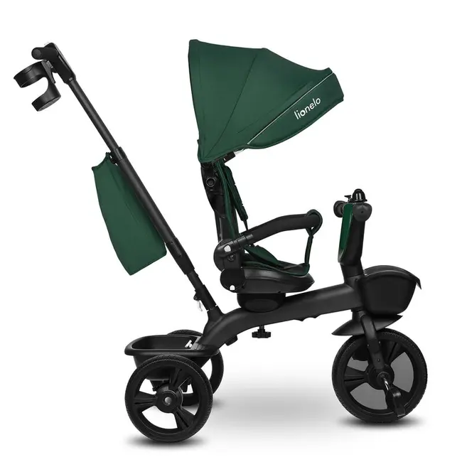 Tricicleta copii, Lionelo, Kori, Cu suport de picioare, Control al directiei, Scaun reversibil, Rotire 360 grade, Pliabila, Conform cu standardul european de securitate EN71, Verde BYNLO-KORI_GREEN_EMERALD