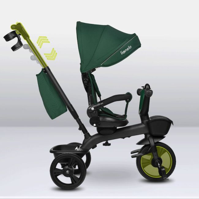 Tricicleta copii, Lionelo, Kori, Cu suport de picioare, Control al directiei, Scaun reversibil, Rotire 360 grade, Pliabila, Conform cu standardul european de securitate EN71, Verde BYNLO-KORI_GREEN_EMERALD