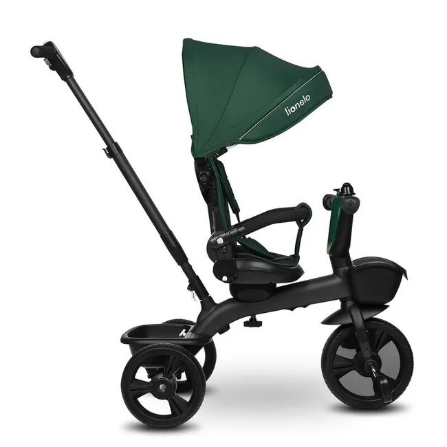 Tricicleta copii, Lionelo, Kori, Cu suport de picioare, Control al directiei, Scaun reversibil, Rotire 360 grade, Pliabila, Conform cu standardul european de securitate EN71, Verde BYNLO-KORI_GREEN_EMERALD