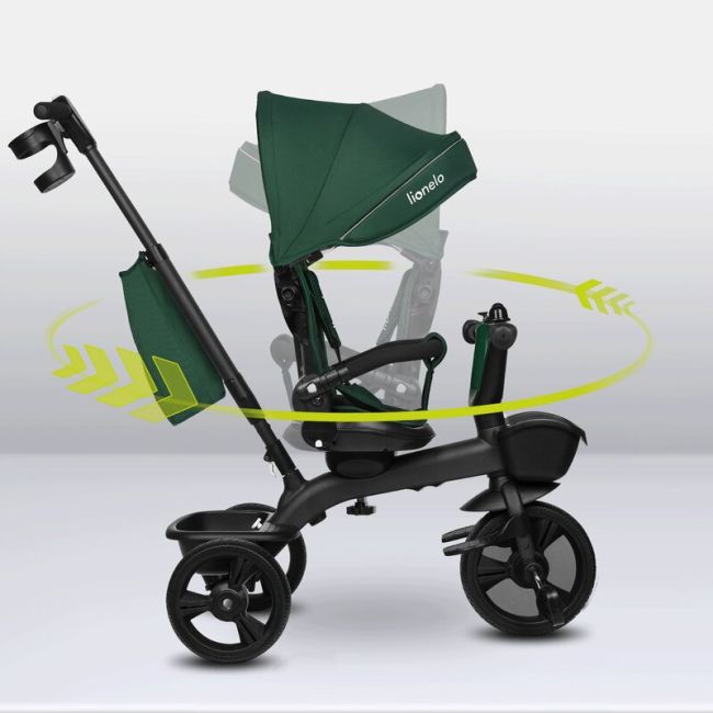 Tricicleta copii, Lionelo, Kori, Cu suport de picioare, Control al directiei, Scaun reversibil, Rotire 360 grade, Pliabila, Conform cu standardul european de securitate EN71, Verde BYNLO-KORI_GREEN_EMERALD