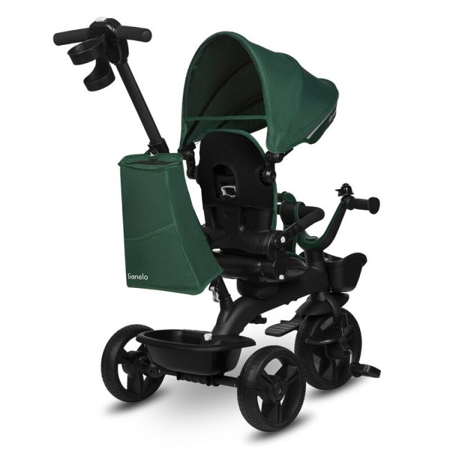 Tricicleta copii, Lionelo, Kori, Cu suport de picioare, Control al directiei, Scaun reversibil, Rotire 360 grade, Pliabila, Conform cu standardul european de securitate EN71, Verde BYNLO-KORI_GREEN_EMERALD