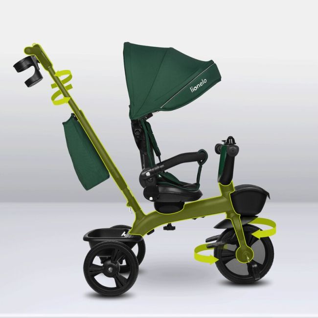 Tricicleta copii, Lionelo, Kori, Cu suport de picioare, Control al directiei, Scaun reversibil, Rotire 360 grade, Pliabila, Conform cu standardul european de securitate EN71, Verde BYNLO-KORI_GREEN_EMERALD