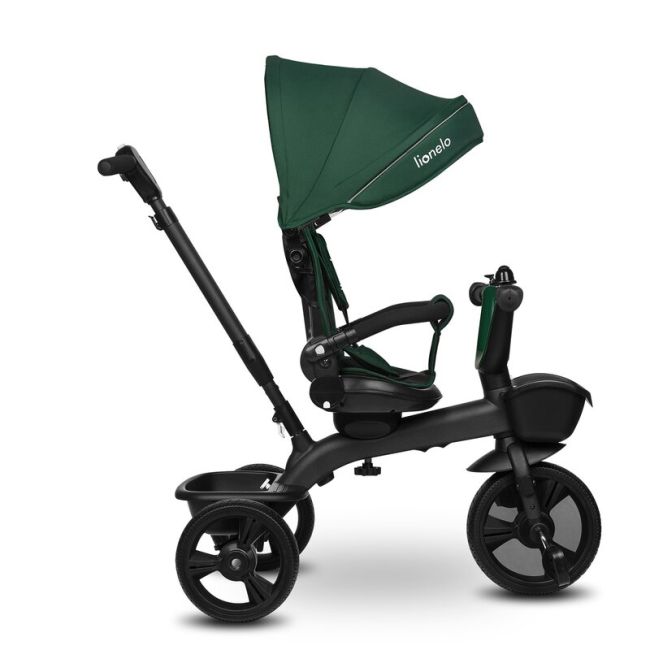 Tricicleta copii, Lionelo, Kori, Cu suport de picioare, Control al directiei, Scaun reversibil, Rotire 360 grade, Pliabila, Conform cu standardul european de securitate EN71, Verde BYNLO-KORI_GREEN_EMERALD