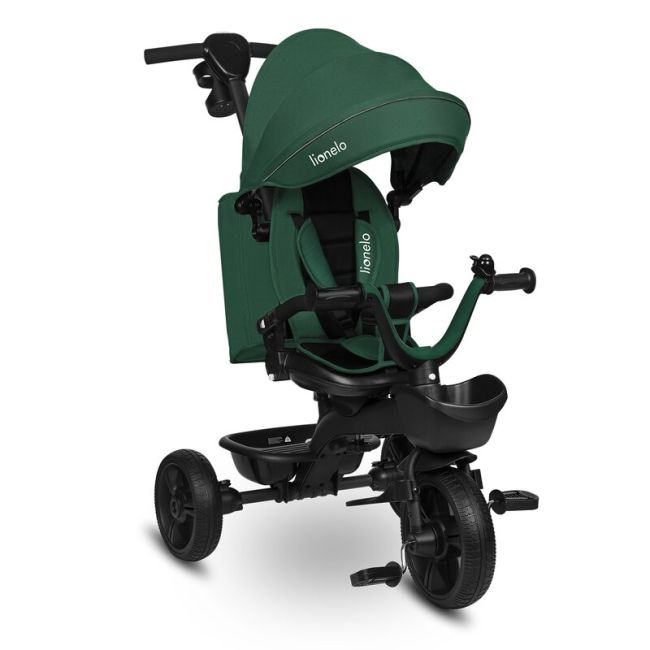 Tricicleta copii, Lionelo, Kori, Cu suport de picioare, Control al directiei, Scaun reversibil, Rotire 360 grade, Pliabila, Conform cu standardul european de securitate EN71, Verde BYNLO-KORI_GREEN_EMERALD