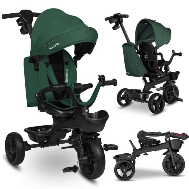 Tricicleta copii, Lionelo, Kori, Cu suport de picioare, Control al directiei, Scaun reversibil, Rotire 360 grade, Pliabila, Conform cu standardul european de securitate EN71, Verde BYNLO-KORI_GREEN_EMERALD