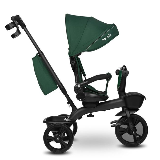 Tricicleta copii, Lionelo, Kori, Cu suport de picioare, Control al directiei, Scaun reversibil, Rotire 360 grade, Pliabila, Conform cu standardul european de securitate EN71, Verde BYNLO-KORI_GREEN_EMERALD