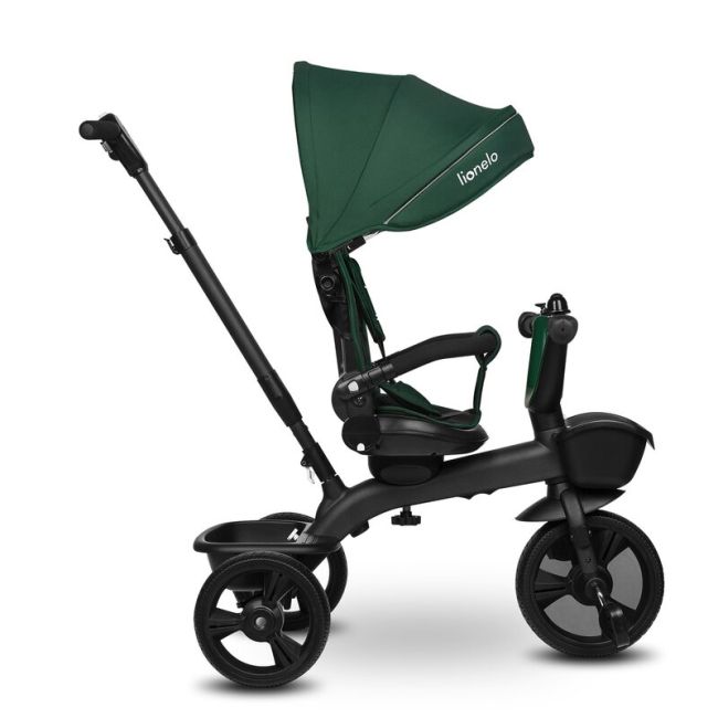 Tricicleta copii, Lionelo, Kori, Cu suport de picioare, Control al directiei, Scaun reversibil, Rotire 360 grade, Pliabila, Conform cu standardul european de securitate EN71, Verde BYNLO-KORI_GREEN_EMERALD