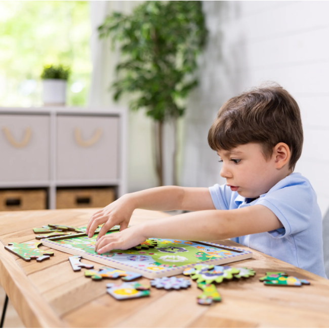 Puzzle din lemn cu rotite dintate pentru invatarea numararii prin joaca animale vesele - okemd31004