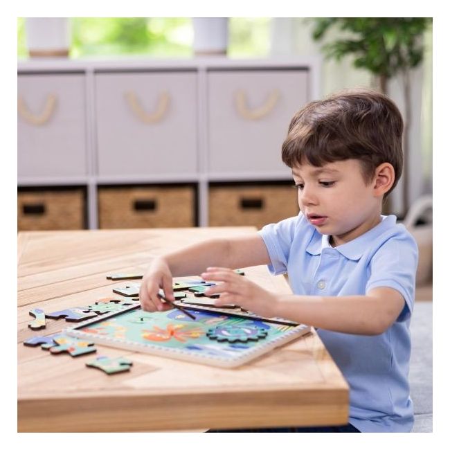 Puzzle educativ din lemn, cu rotite dintate, oceanul, 8 piese, pentru copii 3 ani+, melissa&doug 31003 - okemd31003