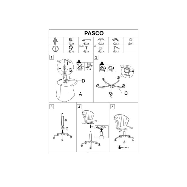 Scaun birou hm pasco, rotativ, inaltime reglabila, catifea, roz drm10269