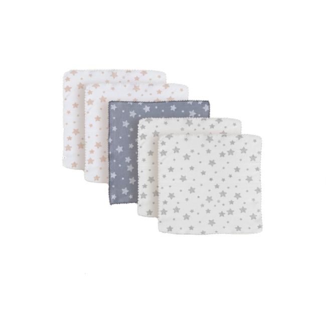 Set 5 prosopele, bumbac organic 100%, 24x24 cm, BabyCosy JEMbc-csy5952
