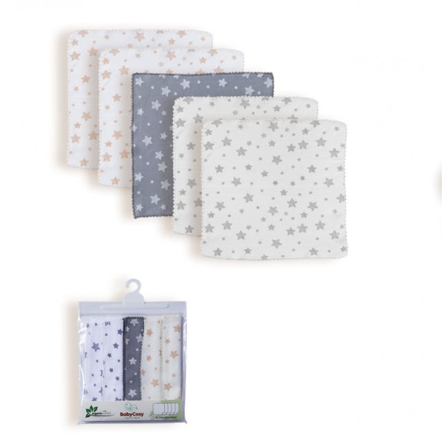 Set 5 prosopele, bumbac organic 100%, 24x24 cm, BabyCosy JEMbc-csy5952