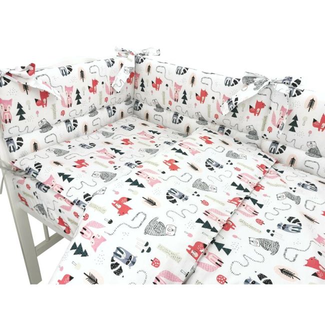 Lenjerie patut cu 3 piese, MimiNu, Pentru patut 120x60 cm, Cu protectie laterala, Din bumbac certificat Oeko Tex Standard 100, Design, Fox BYN6426972024778