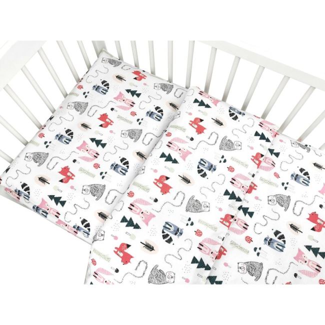 Lenjerie patut cu 3 piese, MimiNu, Pentru patut 120x60 cm, Cu protectie laterala, Din bumbac certificat Oeko Tex Standard 100, Design, Fox BYN6426972024778