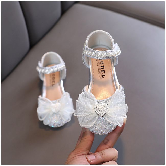 Pantofi argintii cu perlute si strasuri - Heart MBXZ74-1