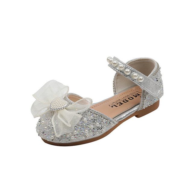 Pantofi argintii cu perlute si strasuri - Heart MBXZ74-1