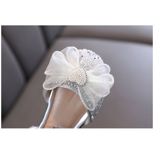 Pantofi argintii cu perlute si strasuri - Heart MBXZ74-1