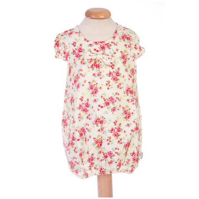 Rochie fetite - alba cu trandafirasi roz - Hainute bebelusi I183