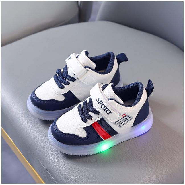 Adidasi albi cu rosu si bleumarine cu luminite MB1012-3-c
