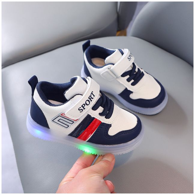 Adidasi albi cu rosu si bleumarine cu luminite MB1012-3-c