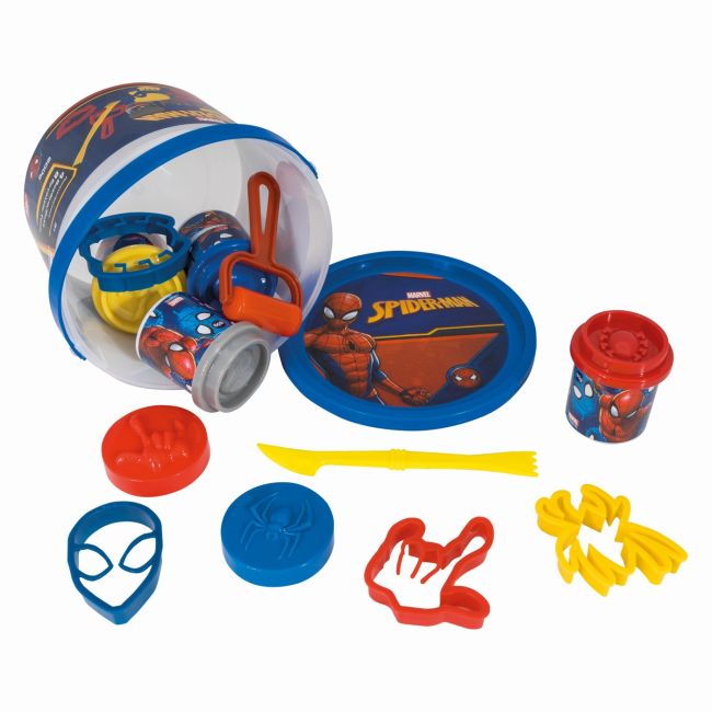 GALETUSA CU 4 BORCANASE DE PLASTILINA SI ACCESORII DE MODELAT SPIDERMAN VIV1045-03603
