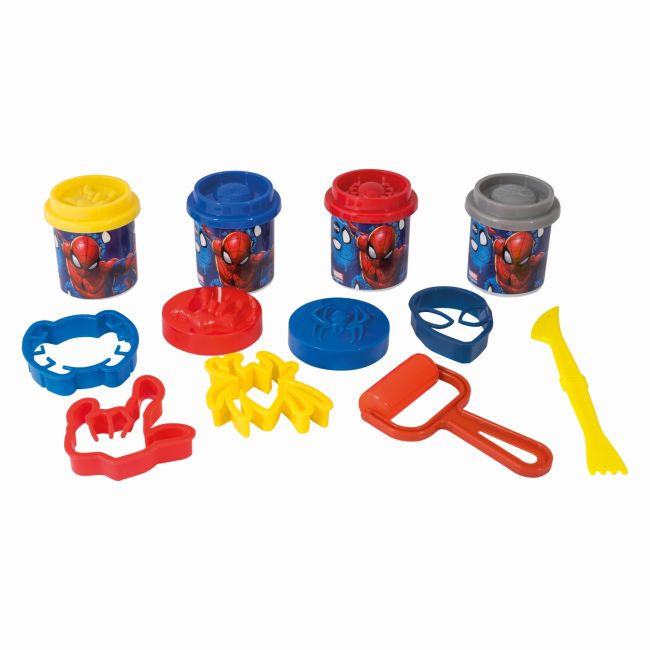 GALETUSA CU 4 BORCANASE DE PLASTILINA SI ACCESORII DE MODELAT SPIDERMAN VIV1045-03603