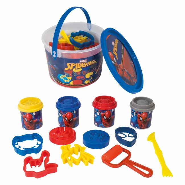 GALETUSA CU 4 BORCANASE DE PLASTILINA SI ACCESORII DE MODELAT SPIDERMAN VIV1045-03603