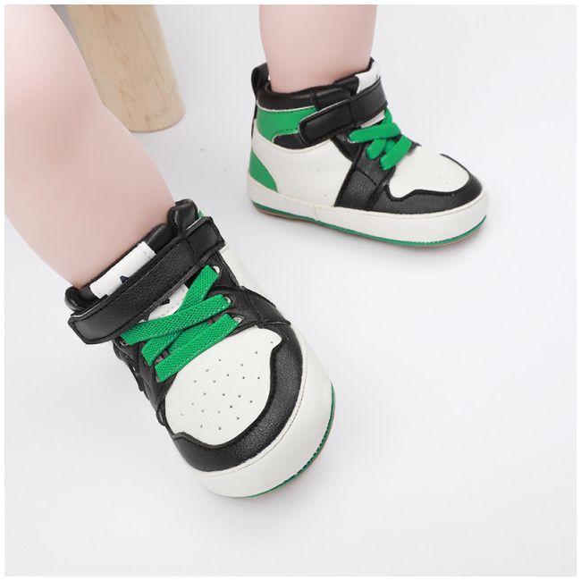 Adidasi albi cu negru si verde, inalti pentru bebelusi MD9812-6-sa3