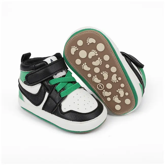 Adidasi albi cu negru si verde, inalti pentru bebelusi MD9812-6-sa3
