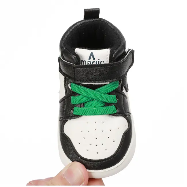 Adidasi albi cu negru si verde, inalti pentru bebelusi MD9812-6-sa3